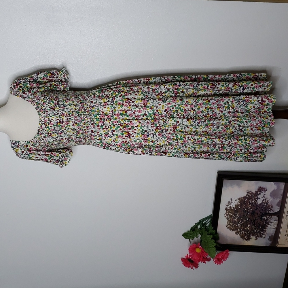 Boutique Boho Summer Floral Midi Dress Ruffle Calico Smocking Bohemian - Picture 5 of 14